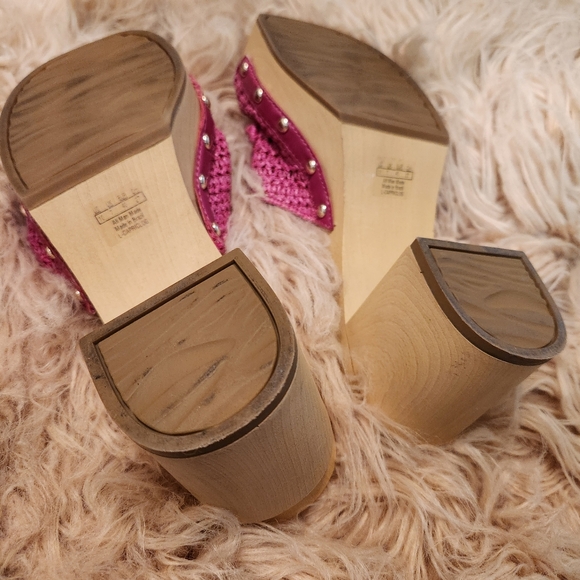 Franco Sarto Woven Pink Capri Clog Slide Wooden Platform Wedge Sandal Slip On 10 - Picture 14 of 15